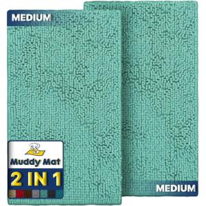Muddy Mat® 2-Piece Atlantic Blue Medium 30″X19″ AS-SEEN-ON-TV Highly Absorbent Microfiber Door Mat, Bath Mat and Pet Rug, Non Slip Thick Washable, Soft Chenille for Kitchen Bedroom Indoor and Outdoor(Seafoam Green)