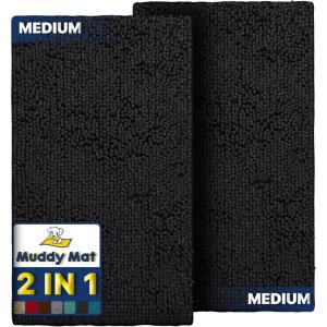 Muddy Mat® 2-Piece Atlantic Blue Medium 30″X19″ AS-SEEN-ON-TV Highly Absorbent Microfiber Door Mat, Bath Mat and Pet Rug, Non Slip Thick Washable, Soft Chenille for Kitchen Bedroom Indoor and Outdoor(Black)