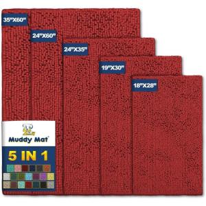 Muddy Mat® Pack of 5 Highly Absorbent Microfiber Door Mat and Pet Rug Non Slip Thick Washable Area and Bath Mat Soft Chenille for Kitchen Bathroom Bedroom Indoor and Outdoor – (Sizes S to XXL)