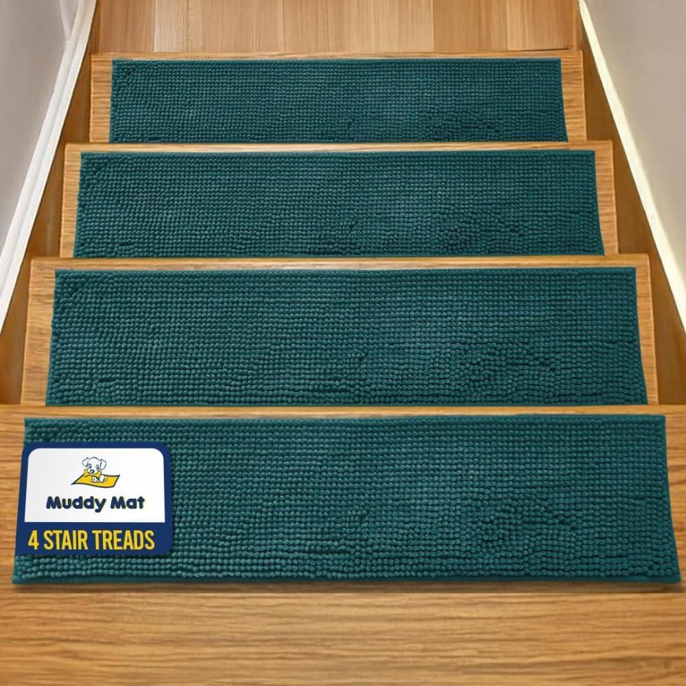 imageMuddy Mat Pack of 8 Soft Chenille Stair Treads NonSlip Reusable Super Absorbent Stair Treads for Wooden Steps Tile ampamp Marble Floor Easy to Install ampamp Machine Washable Grey 30 x 7Atlantic Blue
