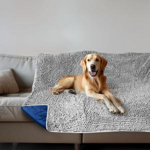 Muddy Mat® Dog Blanket – Chenille Water Absorption Blanket for Bed & Couch Cover for Dogs Washable, Anti-Slip Soft and Durable Furniture Protector for Dogs – Beige 48″x56″(Grey)