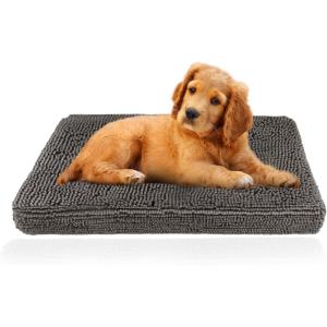 Muddy Mat® Dog Crate Bed mat, Comfortable Dog Pillow, Crate Bed for Large Medium Small Dogs and Cats, Ultra Soft & Relaxing Washable & Dryer Safe Chenille Material – Grey Large (28″x42″)(Small (18″x24″))