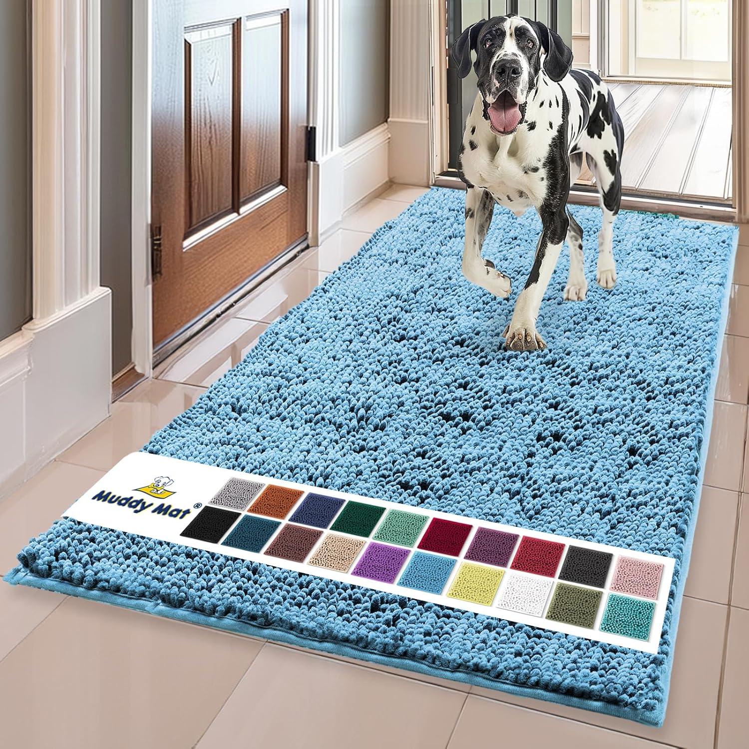 imageMuddy Mat Pack of 5 Absorbent Microfiber Door Mat and Pet Rug Non Slip Thick Washable Area and Bath Mat Soft Chenille for Kitchen Bathroom Bedroom Indoor and Outdoor Sky Blue Sizes S to XXL