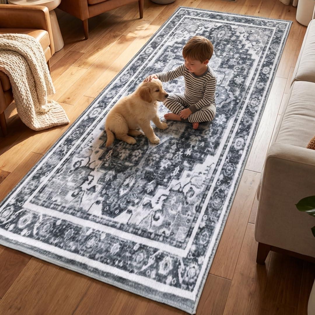 image:imageMuddy Mat Floral Multicolor 3x5 Boho Area Rug Washable Area Rugs for Living Room Bedroom amp Dining Room Modern Soft Low Pile Non Slip Carpet Pet Friendly Waterproof Foldable Rugs for HomeOnyx