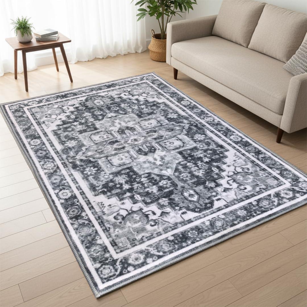 image:imageMuddy Mat Floral Multicolor 3x5 Boho Area Rug Washable Area Rugs for Living Room Bedroom amp Dining Room Modern Soft Low Pile Non Slip Carpet Pet Friendly Waterproof Foldable Rugs for HomeOnyx