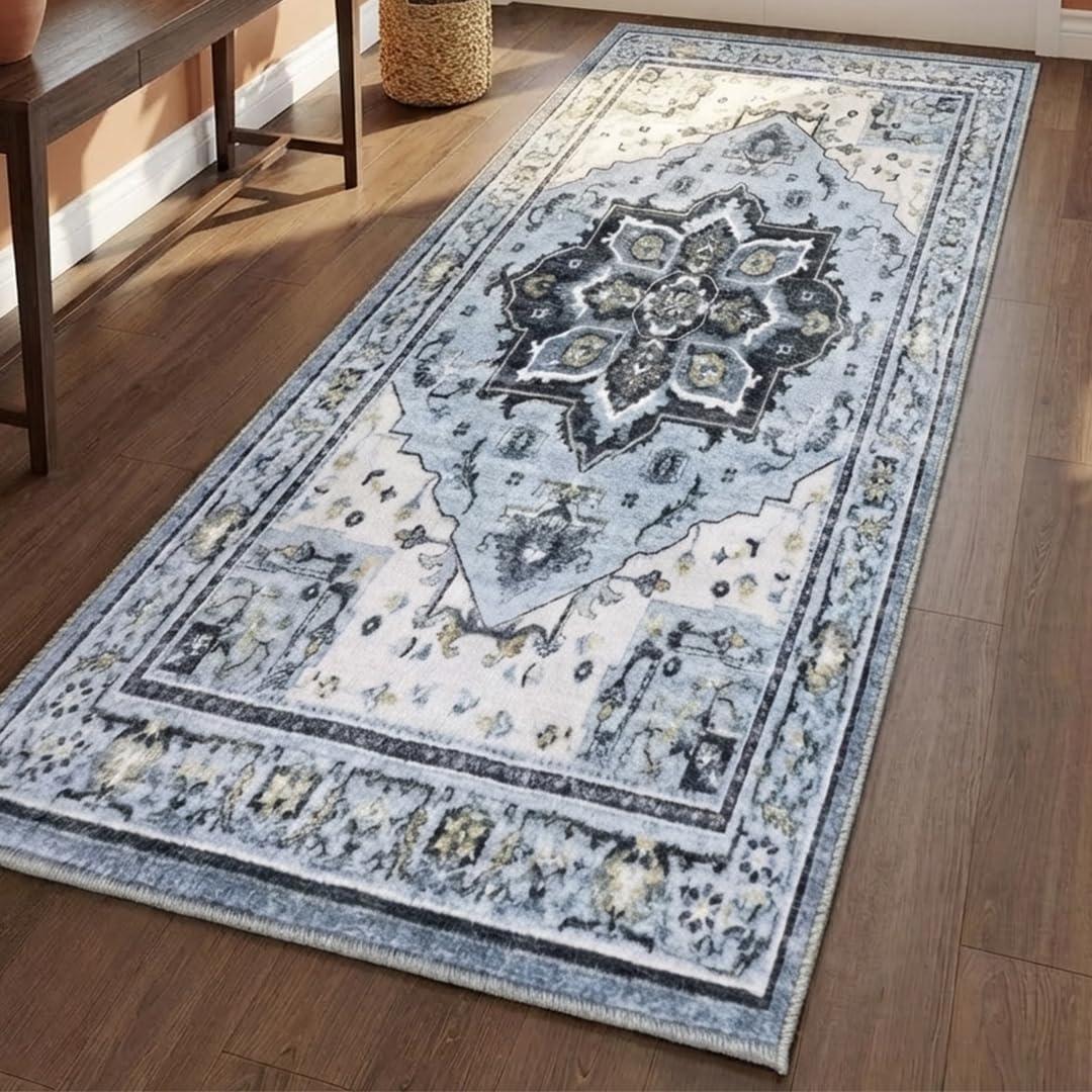 image:imageMuddy Mat Floral Multicolor 3x5 Boho Area Rug Washable Area Rugs for Living Room Bedroom amp Dining Room Modern Soft Low Pile Non Slip Carpet Pet Friendly Waterproof Foldable Rugs for HomeAzure