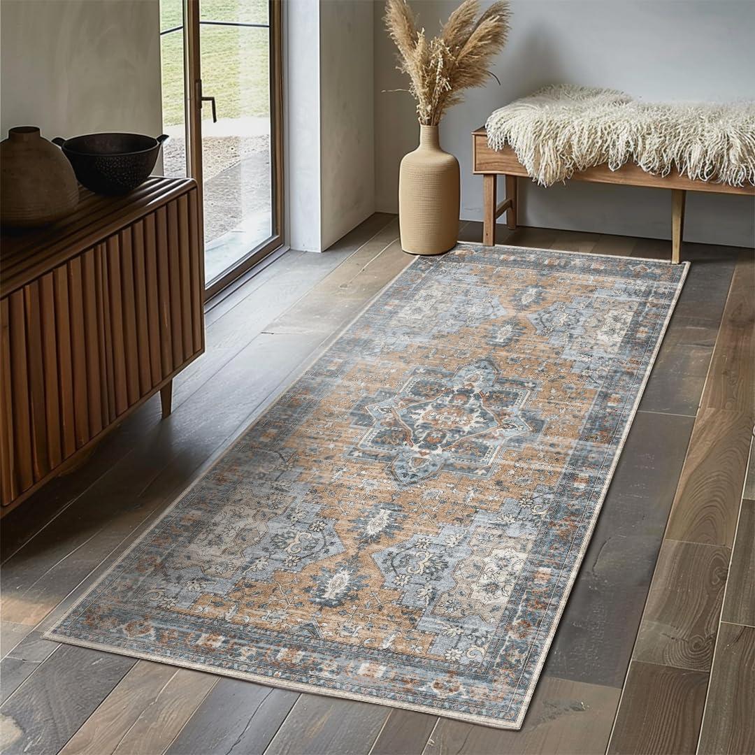 image:imageMuddy Mat Floral Multicolor 3x5 Boho Area Rug Washable Area Rugs for Living Room Bedroom amp Dining Room Modern Soft Low Pile Non Slip Carpet Pet Friendly Waterproof Foldable Rugs for HomeCoral
