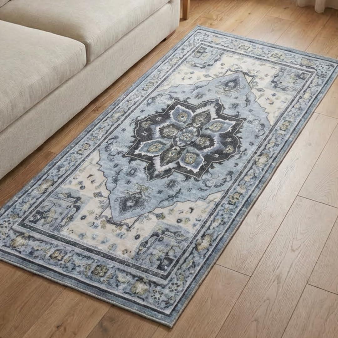 image:imageMuddy Mat Floral Multicolor 3x5 Boho Area Rug Washable Area Rugs for Living Room Bedroom amp Dining Room Modern Soft Low Pile Non Slip Carpet Pet Friendly Waterproof Foldable Rugs for HomeAzure