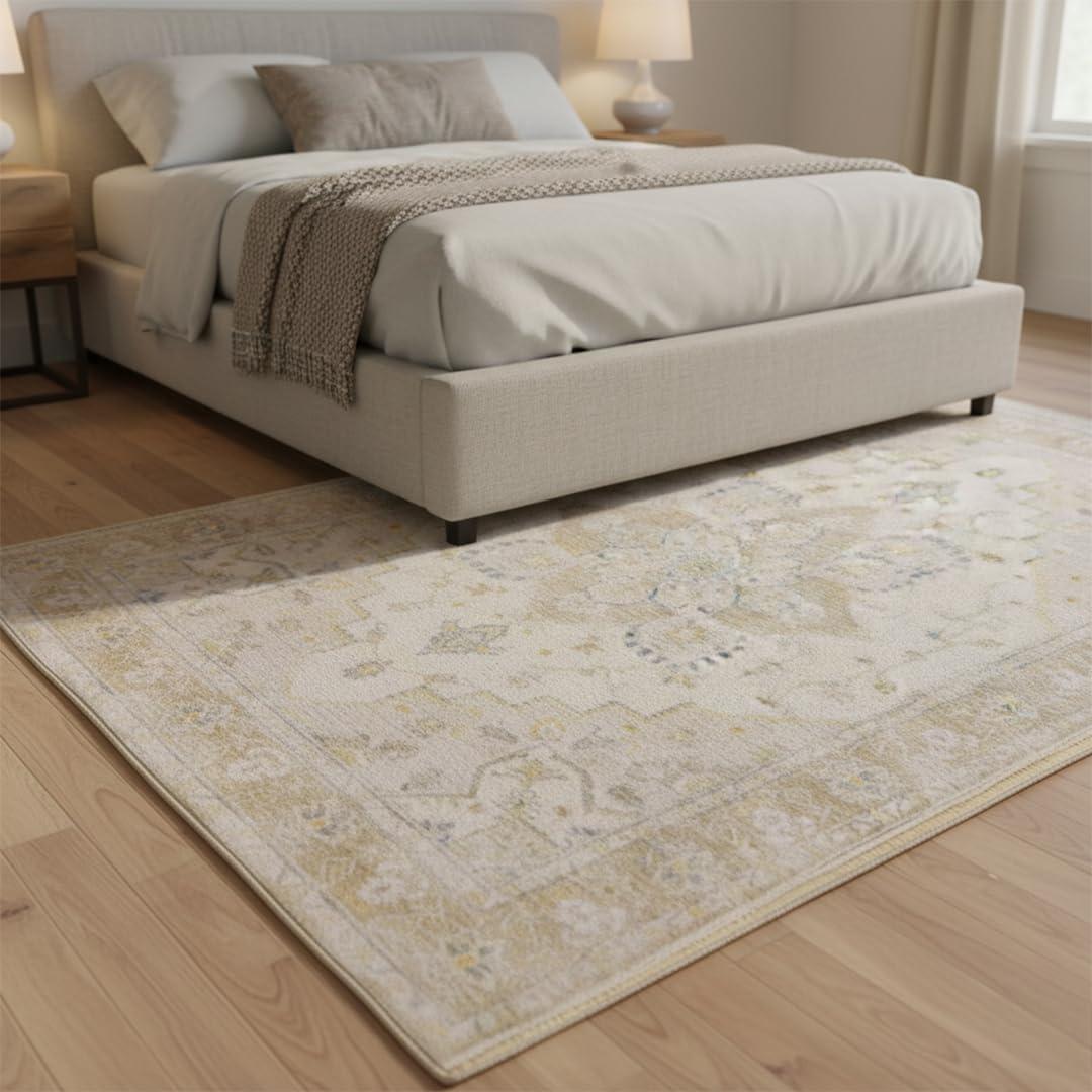 image:imageMuddy Mat Floral Multicolor 3x5 Boho Area Rug Washable Area Rugs for Living Room Bedroom amp Dining Room Modern Soft Low Pile Non Slip Carpet Pet Friendly Waterproof Foldable Rugs for HomeChampagne