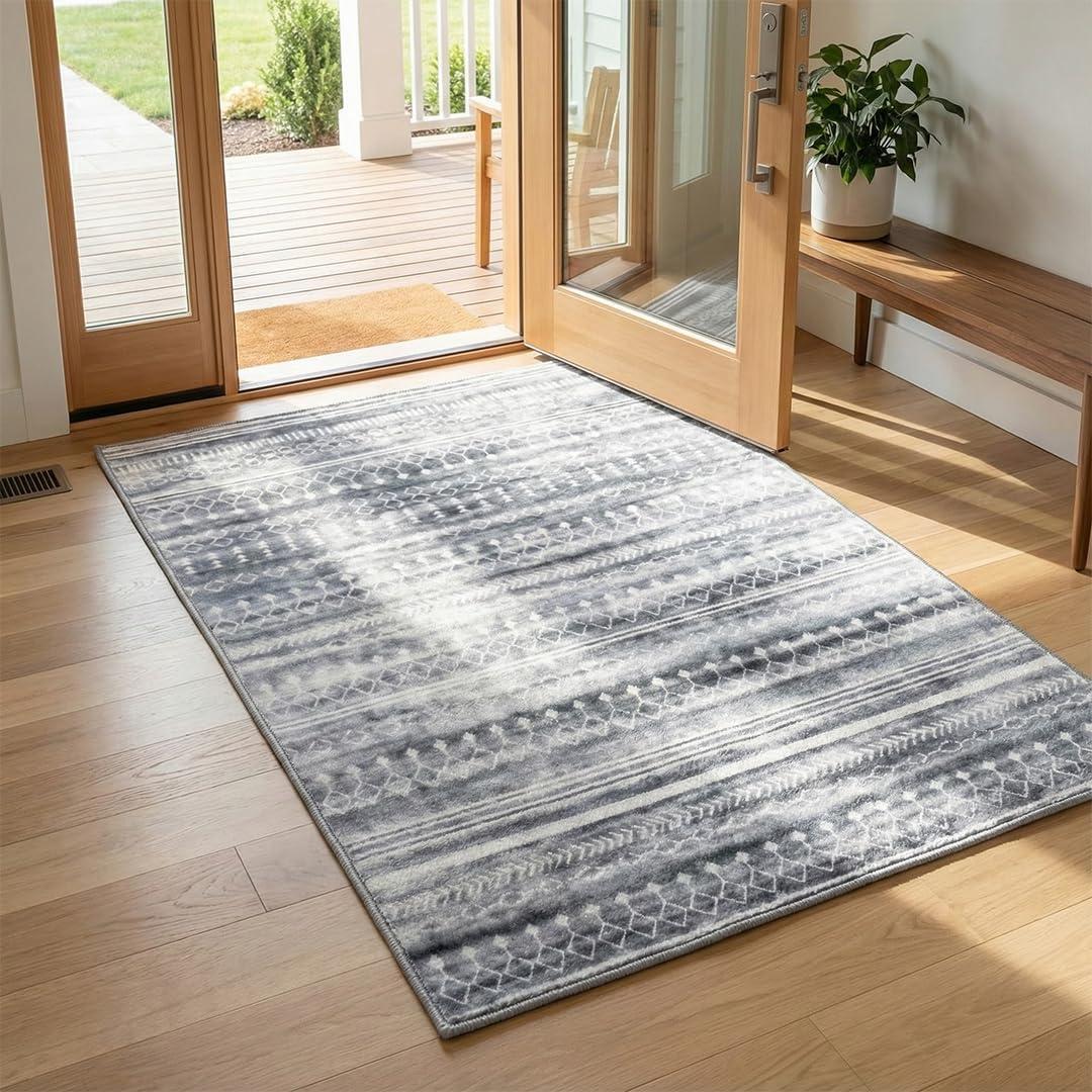 image:imageMuddy Mat Floral Multicolor 3x5 Boho Area Rug Washable Area Rugs for Living Room Bedroom amp Dining Room Modern Soft Low Pile Non Slip Carpet Pet Friendly Waterproof Foldable Rugs for HomeGreyline
