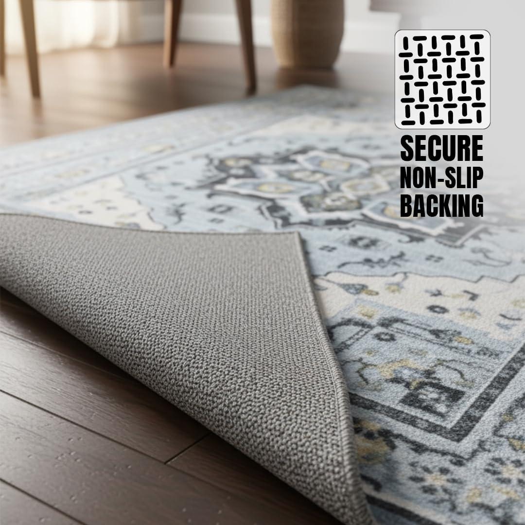 image:imageMuddy Mat Floral Multicolor 3x5 Boho Area Rug Washable Area Rugs for Living Room Bedroom amp Dining Room Modern Soft Low Pile Non Slip Carpet Pet Friendly Waterproof Foldable Rugs for HomeAzure