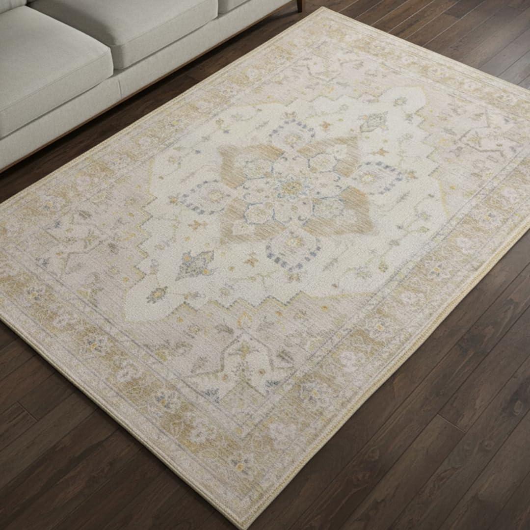 image:imageMuddy Mat Floral Multicolor 3x5 Boho Area Rug Washable Area Rugs for Living Room Bedroom amp Dining Room Modern Soft Low Pile Non Slip Carpet Pet Friendly Waterproof Foldable Rugs for HomeChampagne