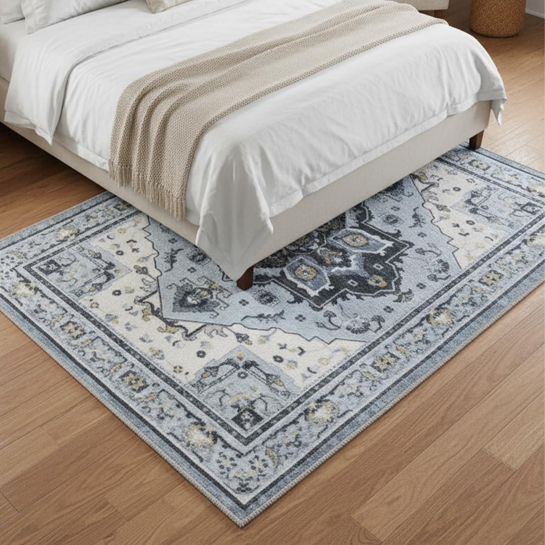 image:imageMuddy Mat Floral Multicolor 3x5 Boho Area Rug Washable Area Rugs for Living Room Bedroom amp Dining Room Modern Soft Low Pile Non Slip Carpet Pet Friendly Waterproof Foldable Rugs for HomeAzure