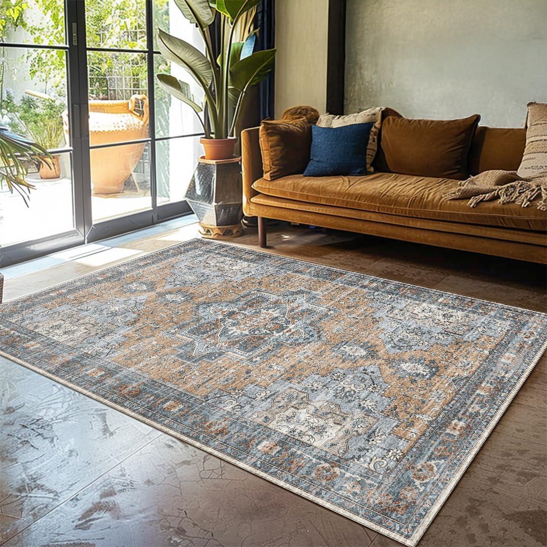 image:imageMuddy Mat Floral Multicolor 3x5 Boho Area Rug Washable Area Rugs for Living Room Bedroom amp Dining Room Modern Soft Low Pile Non Slip Carpet Pet Friendly Waterproof Foldable Rugs for HomeCoral
