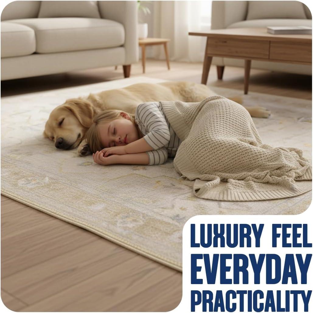 image:imageMuddy Mat Floral Multicolor 3x5 Boho Area Rug Washable Area Rugs for Living Room Bedroom amp Dining Room Modern Soft Low Pile Non Slip Carpet Pet Friendly Waterproof Foldable Rugs for HomeChampagne