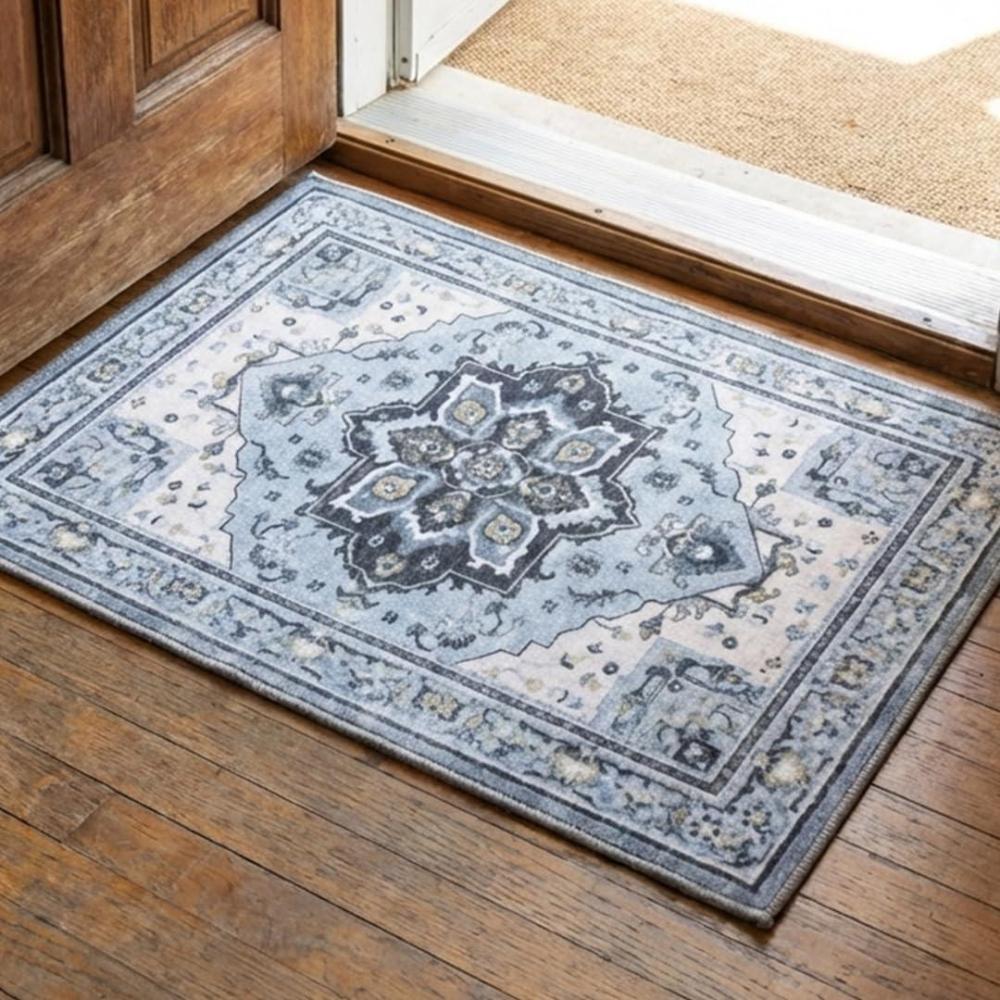 image:imageMuddy Mat Floral Multicolor 3x5 Boho Area Rug Washable Area Rugs for Living Room Bedroom amp Dining Room Modern Soft Low Pile Non Slip Carpet Pet Friendly Waterproof Foldable Rugs for HomeAzure