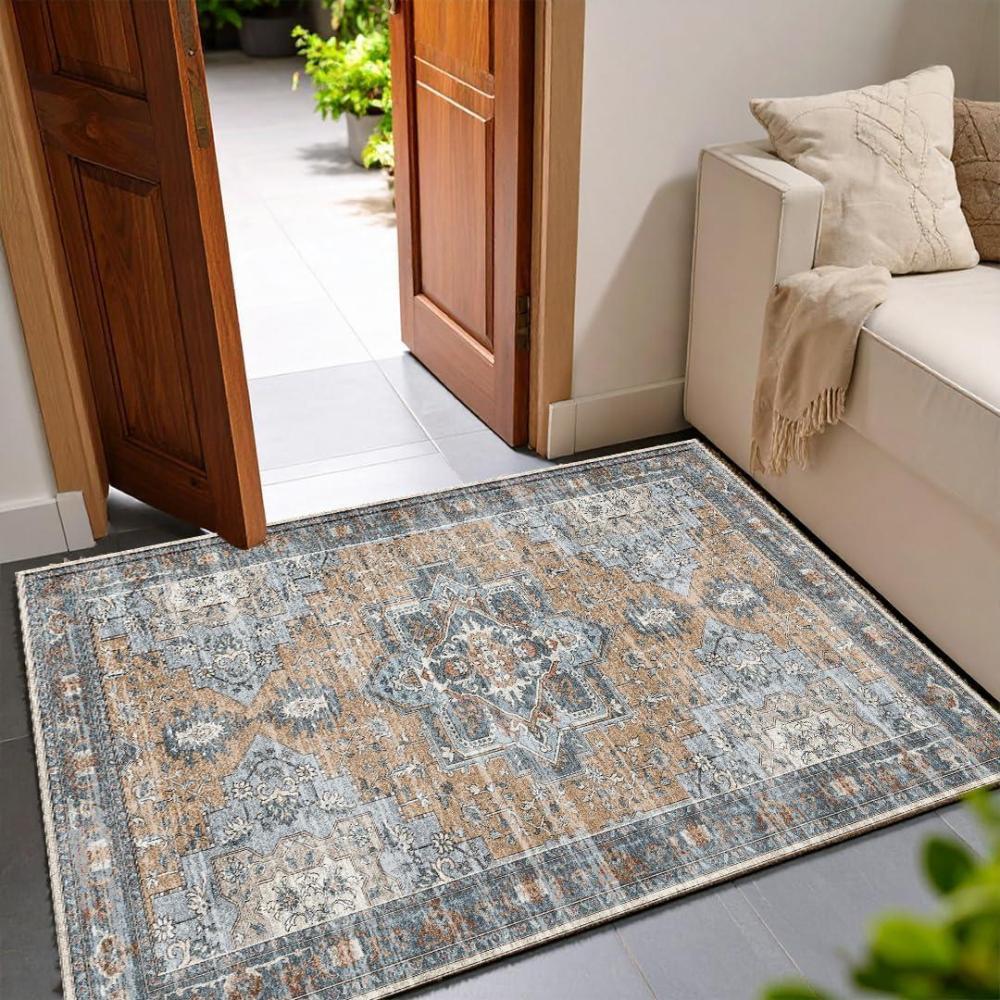 image:imageMuddy Mat Floral Multicolor 3x5 Boho Area Rug Washable Area Rugs for Living Room Bedroom amp Dining Room Modern Soft Low Pile Non Slip Carpet Pet Friendly Waterproof Foldable Rugs for HomeCoral