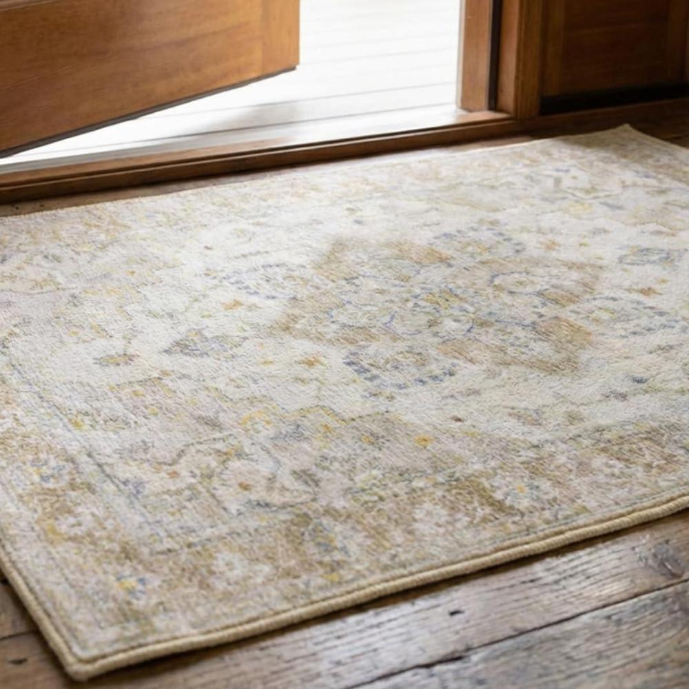 image:imageMuddy Mat Floral Multicolor 3x5 Boho Area Rug Washable Area Rugs for Living Room Bedroom amp Dining Room Modern Soft Low Pile Non Slip Carpet Pet Friendly Waterproof Foldable Rugs for HomeChampagne