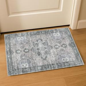 Muddy Mat® Floral Multicolor 3×5 Boho Area Rug – Washable Area Rugs for Living Room, Bedroom & Dining Room – Modern Soft Low Pile Non Slip Carpet – Pet Friendly Waterproof Foldable Rugs for Home(Bluebell)
