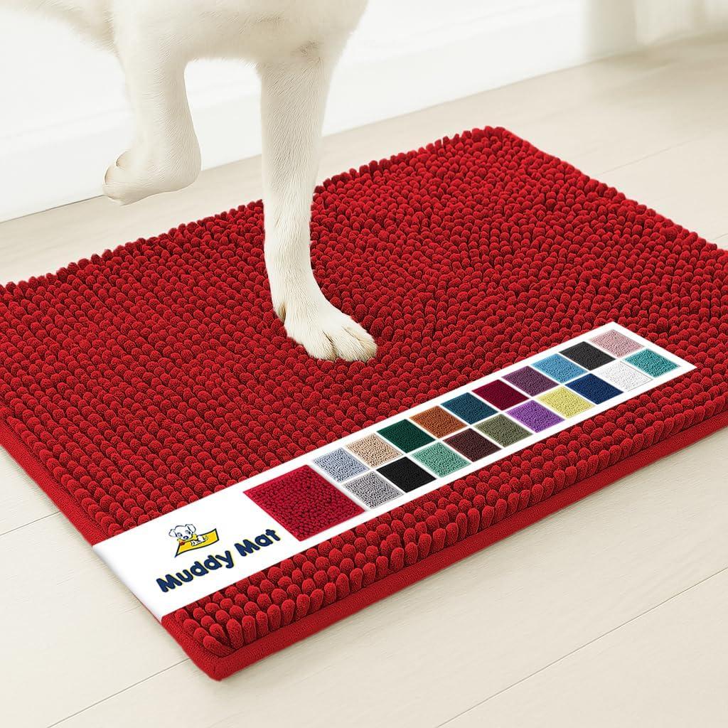 image:imageMuddy Mat Super Absorbent Door Mat Indoor Microfiber Quick Dry Chenille Entryway Rug NonSlip Front Door Mat Indoor Mats for Entryway Machine Washable Pet Rug Navy Blue 28x18Red