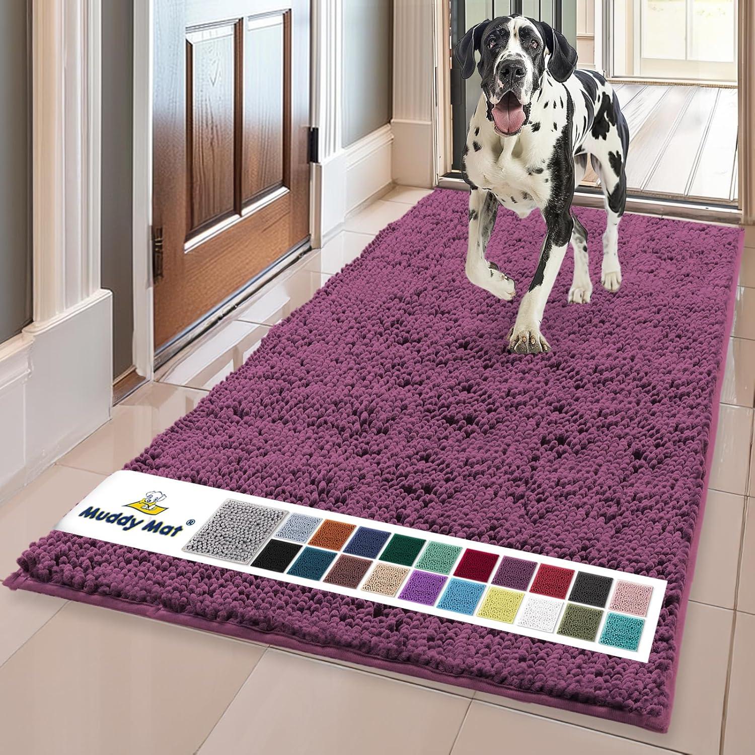 image:imageMuddy Mat Super Absorbent Door Mat Indoor Microfiber Quick Dry Chenille Entryway Rug NonSlip Front Door Mat Indoor Mats for Entryway Machine Washable Pet Rug Navy Blue 28x18Dark Purple
