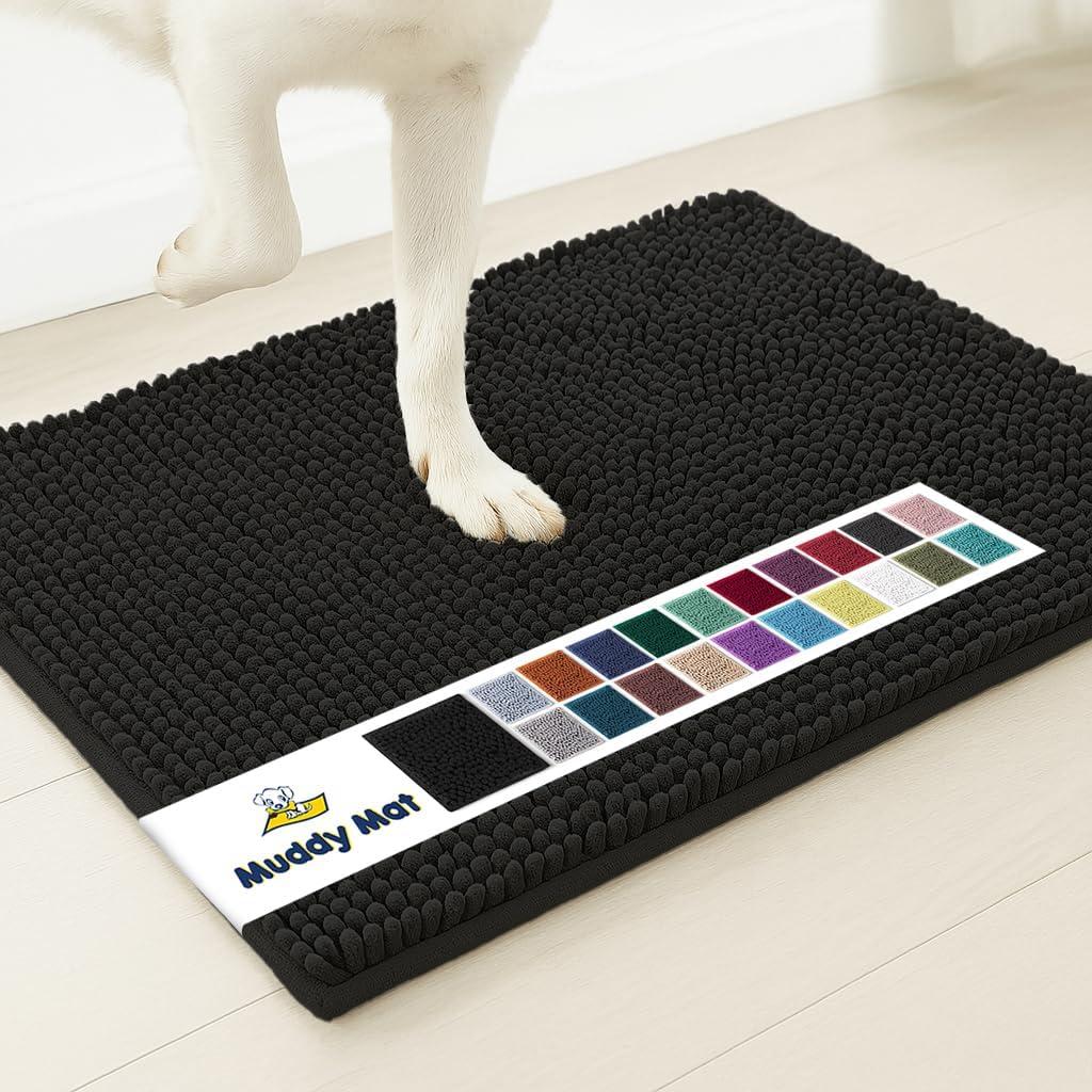 image:imageMuddy Mat Super Absorbent Door Mat Indoor Microfiber Quick Dry Chenille Entryway Rug NonSlip Front Door Mat Indoor Mats for Entryway Machine Washable Pet Rug Navy Blue 28x18Black