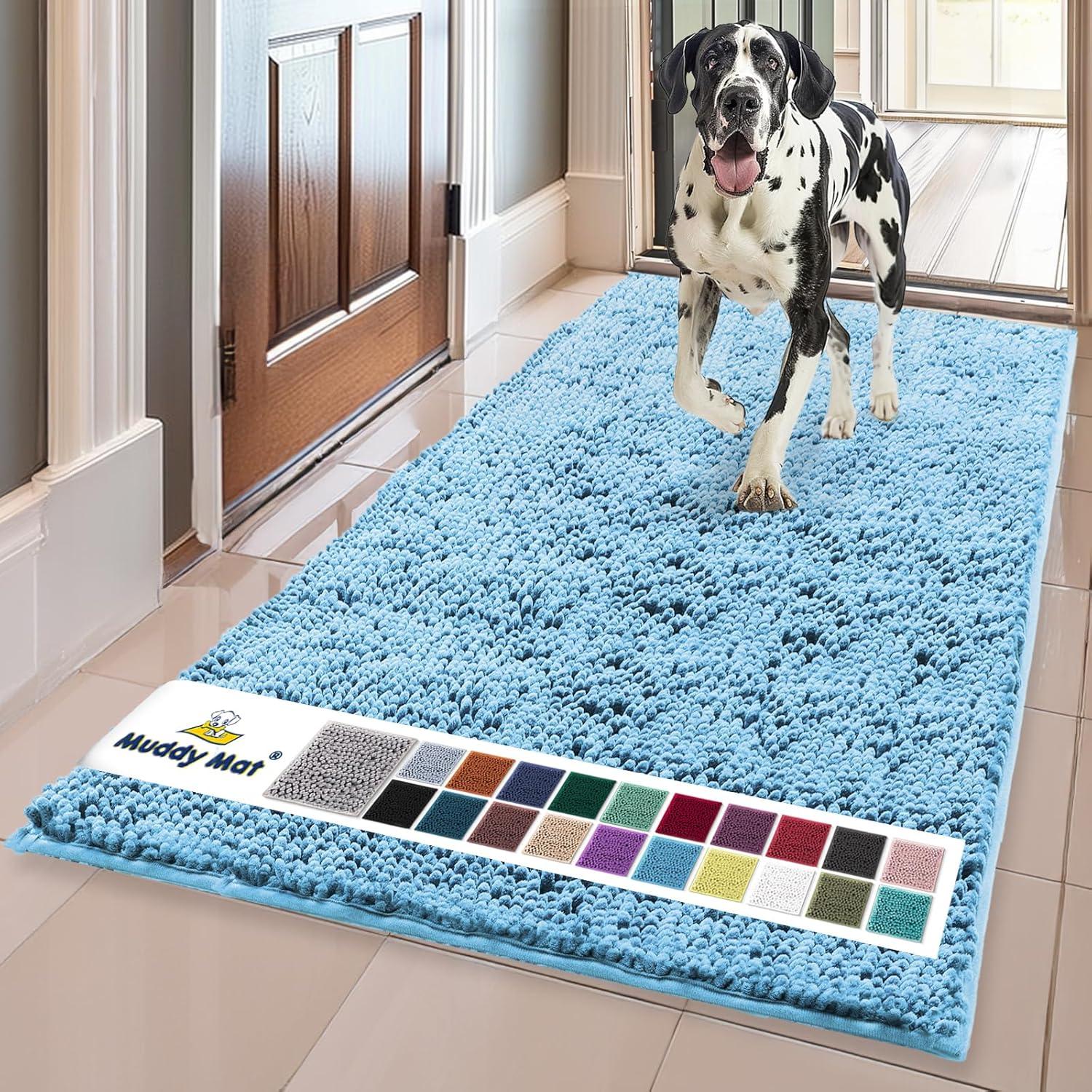 image:imageMuddy Mat Super Absorbent Door Mat Indoor Microfiber Quick Dry Chenille Entryway Rug NonSlip Front Door Mat Indoor Mats for Entryway Machine Washable Pet Rug Navy Blue 28x18Sky Blue