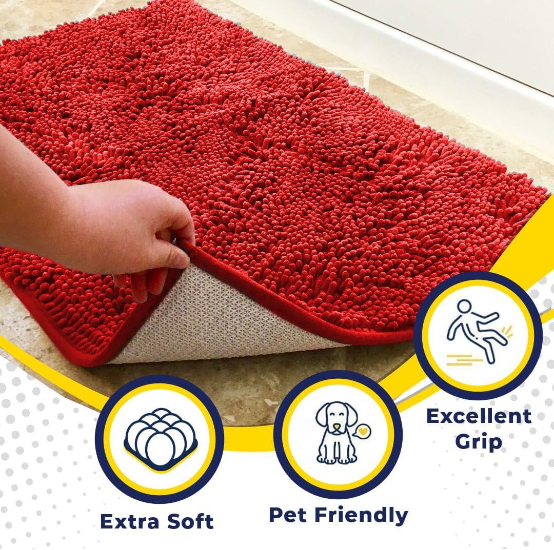 image:imageMuddy Mat Super Absorbent Door Mat Indoor Microfiber Quick Dry Chenille Entryway Rug NonSlip Front Door Mat Indoor Mats for Entryway Machine Washable Pet Rug Navy Blue 28x18Red