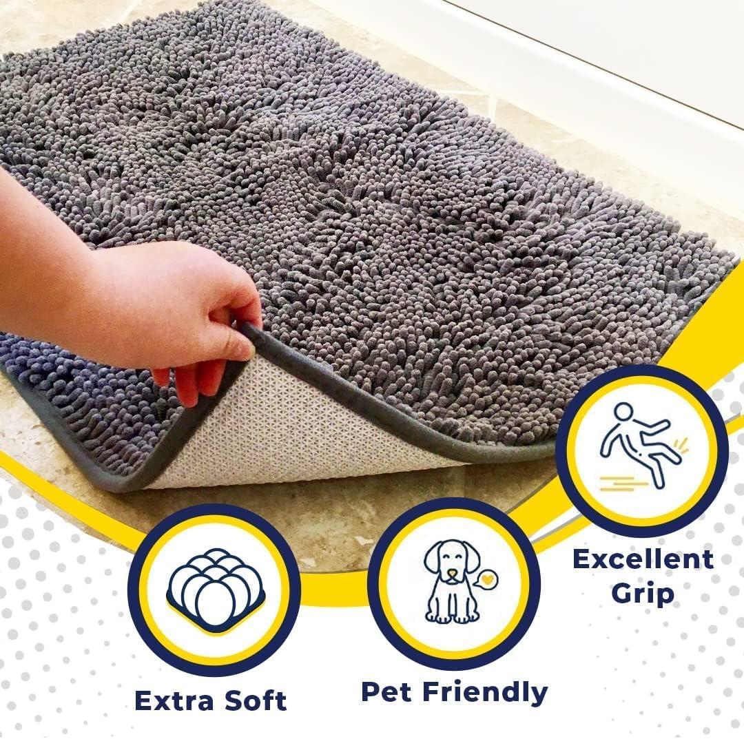 image:imageMuddy Mat Super Absorbent Door Mat Indoor Microfiber Quick Dry Chenille Entryway Rug NonSlip Front Door Mat Indoor Mats for Entryway Machine Washable Pet Rug Navy Blue 28x18Grey