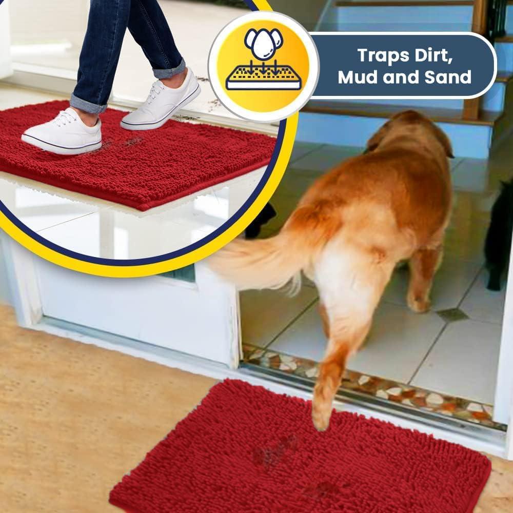 image:imageMuddy Mat Super Absorbent Door Mat Indoor Microfiber Quick Dry Chenille Entryway Rug NonSlip Front Door Mat Indoor Mats for Entryway Machine Washable Pet Rug Navy Blue 28x18Red