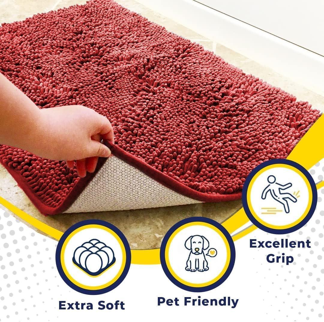 image:imageMuddy Mat Super Absorbent Door Mat Indoor Microfiber Quick Dry Chenille Entryway Rug NonSlip Front Door Mat Indoor Mats for Entryway Machine Washable Pet Rug Navy Blue 28x18Red
