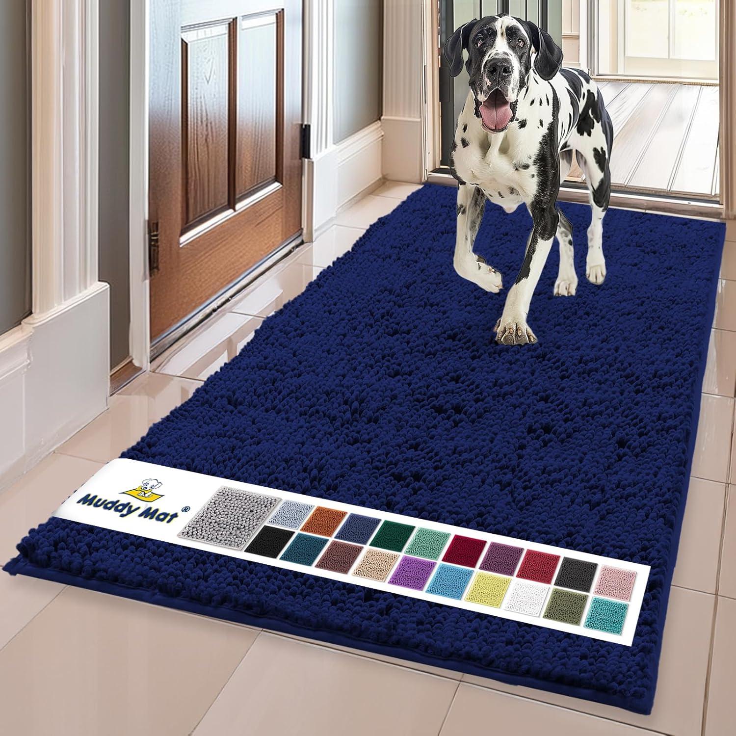 image:imageMuddy Mat Super Absorbent Door Mat Indoor Microfiber Quick Dry Chenille Entryway Rug NonSlip Front Door Mat Indoor Mats for Entryway Machine Washable Pet Rug Navy Blue 28x18Navy Blue