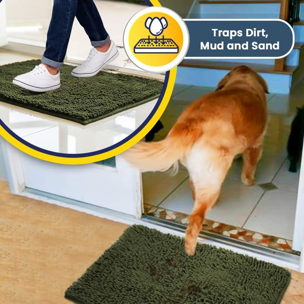 image:imageMuddy Mat Super Absorbent Door Mat Indoor Microfiber Quick Dry Chenille Entryway Rug NonSlip Front Door Mat Indoor Mats for Entryway Machine Washable Pet Rug Navy Blue 28x18Army Green
