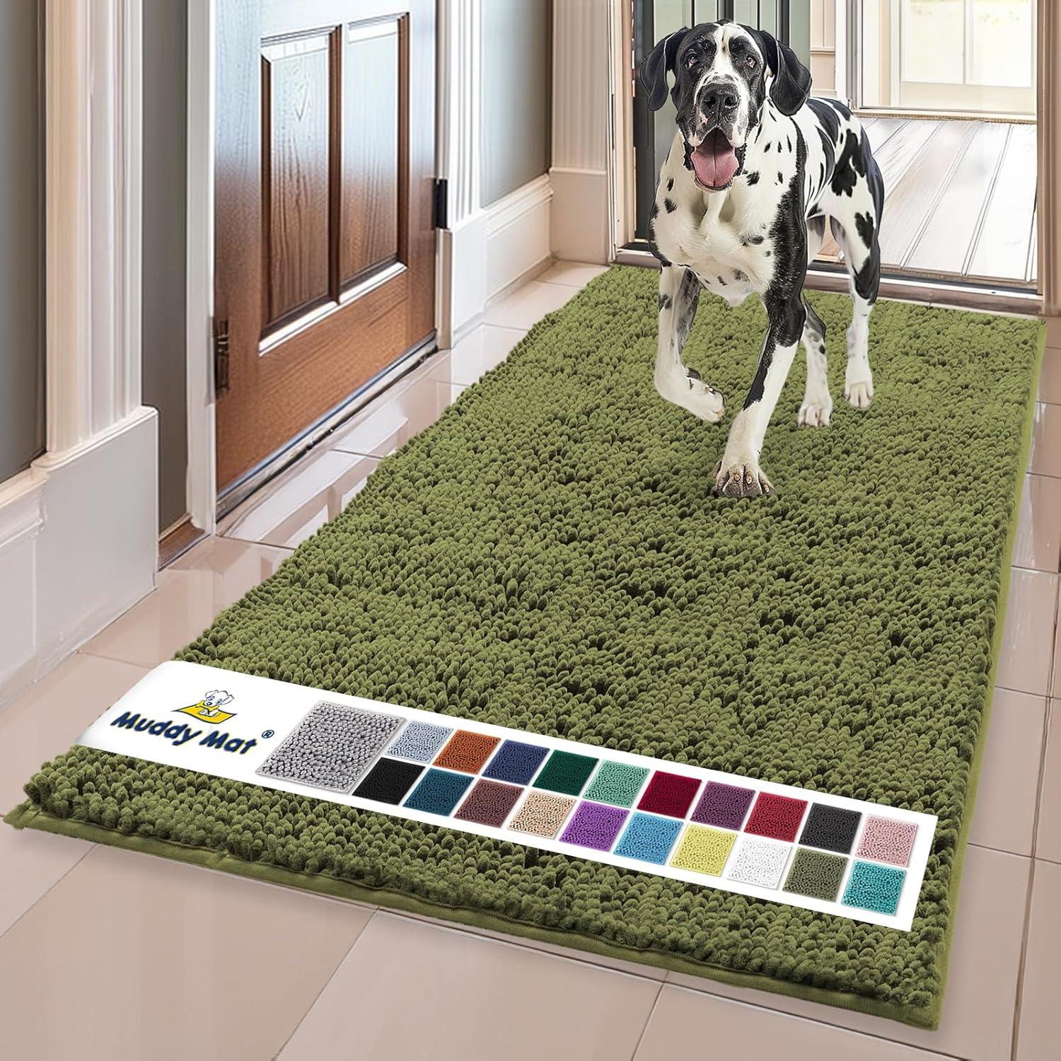 image:imageMuddy Mat Super Absorbent Door Mat Indoor Microfiber Quick Dry Chenille Entryway Rug NonSlip Front Door Mat Indoor Mats for Entryway Machine Washable Pet Rug Navy Blue 28x18Army Green