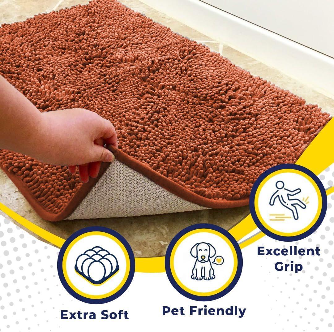 image:imageMuddy Mat Super Absorbent Door Mat Indoor Microfiber Quick Dry Chenille Entryway Rug NonSlip Front Door Mat Indoor Mats for Entryway Machine Washable Pet Rug Navy Blue 28x18Orange