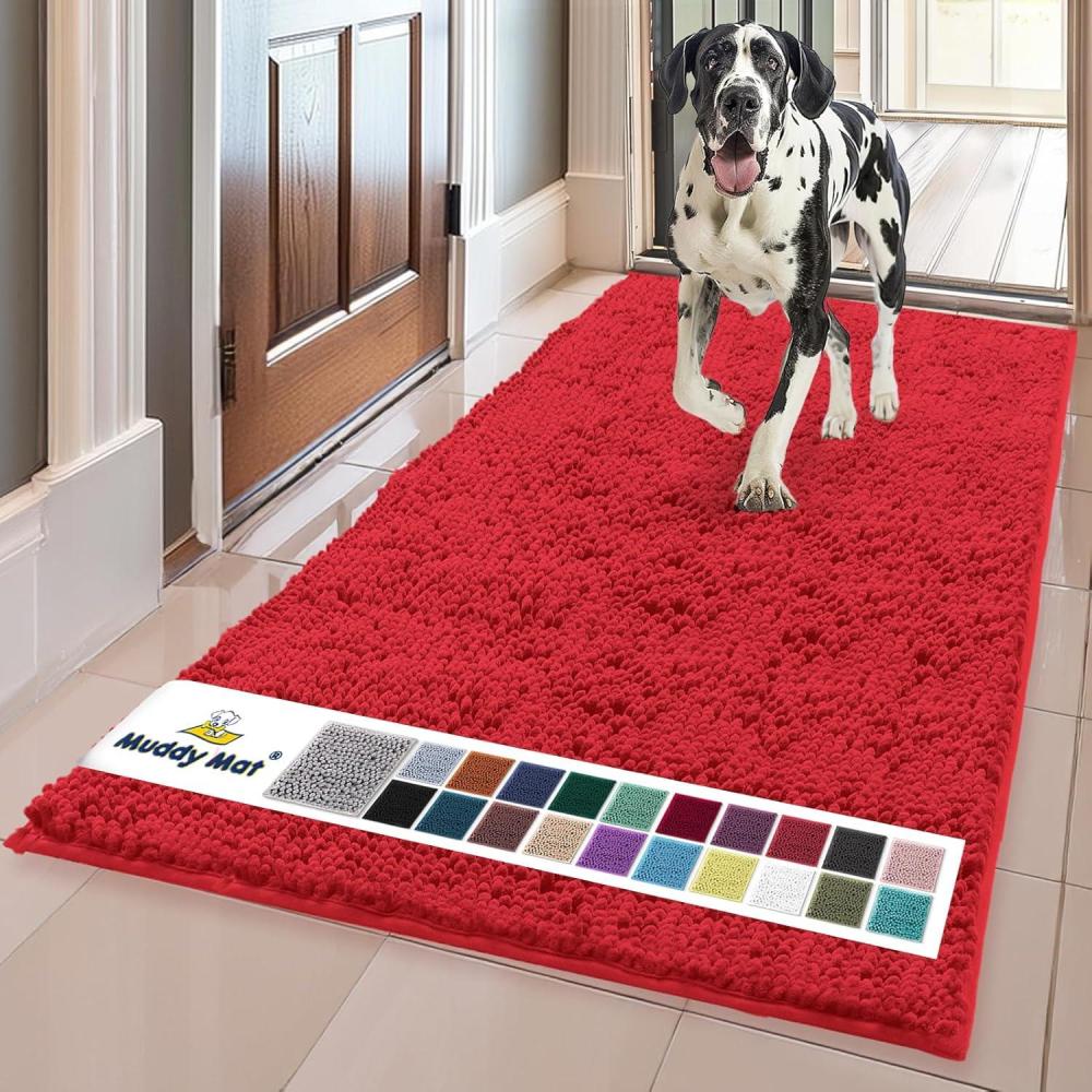 image:imageMuddy Mat Super Absorbent Door Mat Indoor Microfiber Quick Dry Chenille Entryway Rug NonSlip Front Door Mat Indoor Mats for Entryway Machine Washable Pet Rug Navy Blue 28x18Red