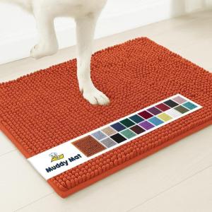 Muddy Mat® | Super Absorbent Door Mat Indoor, Microfiber Quick Dry Chenille Entryway Rug, Non-Slip Front Door Mat, Indoor Mats for Entryway, Machine Washable Pet Rug, Navy Blue 28″x18″(Orange)