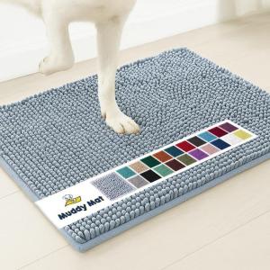 Muddy Mat® | Super Absorbent Door Mat Indoor, Microfiber Quick Dry Chenille Entryway Rug, Non-Slip Front Door Mat, Indoor Mats for Entryway, Machine Washable Pet Rug, Navy Blue 28″x18″(Baby Blue)