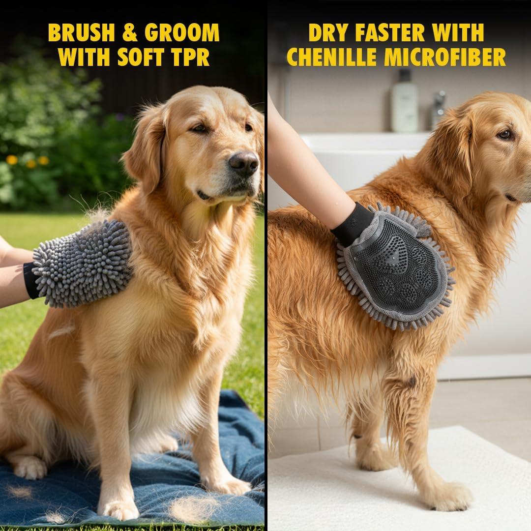 image:imageMuddy Mat Dog Washing Gloves DualSided Pet Grooming Mitt with TPR Brush amp Chenille Microfiber Dog Wash Mitt for Bathing Shedding amp Hair Removal Pet Bath Gloves for All Coat Types