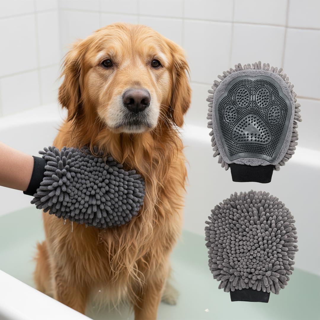 image:imageMuddy Mat Dog Washing Gloves DualSided Pet Grooming Mitt with TPR Brush amp Chenille Microfiber Dog Wash Mitt for Bathing Shedding amp Hair Removal Pet Bath Gloves for All Coat Types