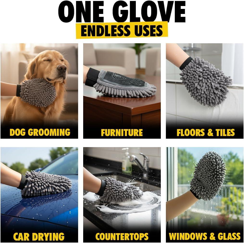 image:imageMuddy Mat Dog Washing Gloves DualSided Pet Grooming Mitt with TPR Brush amp Chenille Microfiber Dog Wash Mitt for Bathing Shedding amp Hair Removal Pet Bath Gloves for All Coat Types