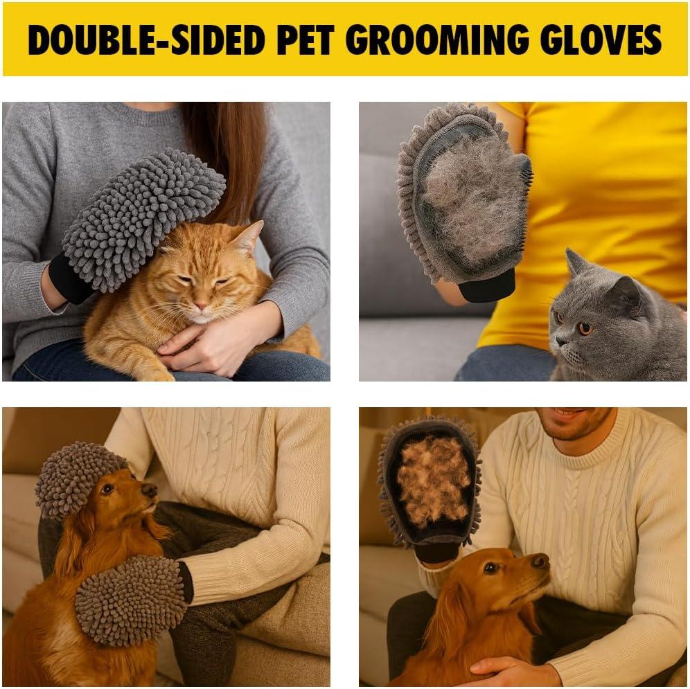 image:imageMuddy Mat Dog Washing Gloves DualSided Pet Grooming Mitt with TPR Brush amp Chenille Microfiber Dog Wash Mitt for Bathing Shedding amp Hair Removal Pet Bath Gloves for All Coat Types