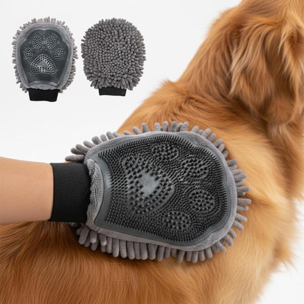 image:imageMuddy Mat Dog Washing Gloves DualSided Pet Grooming Mitt with TPR Brush amp Chenille Microfiber Dog Wash Mitt for Bathing Shedding amp Hair Removal Pet Bath Gloves for All Coat Types