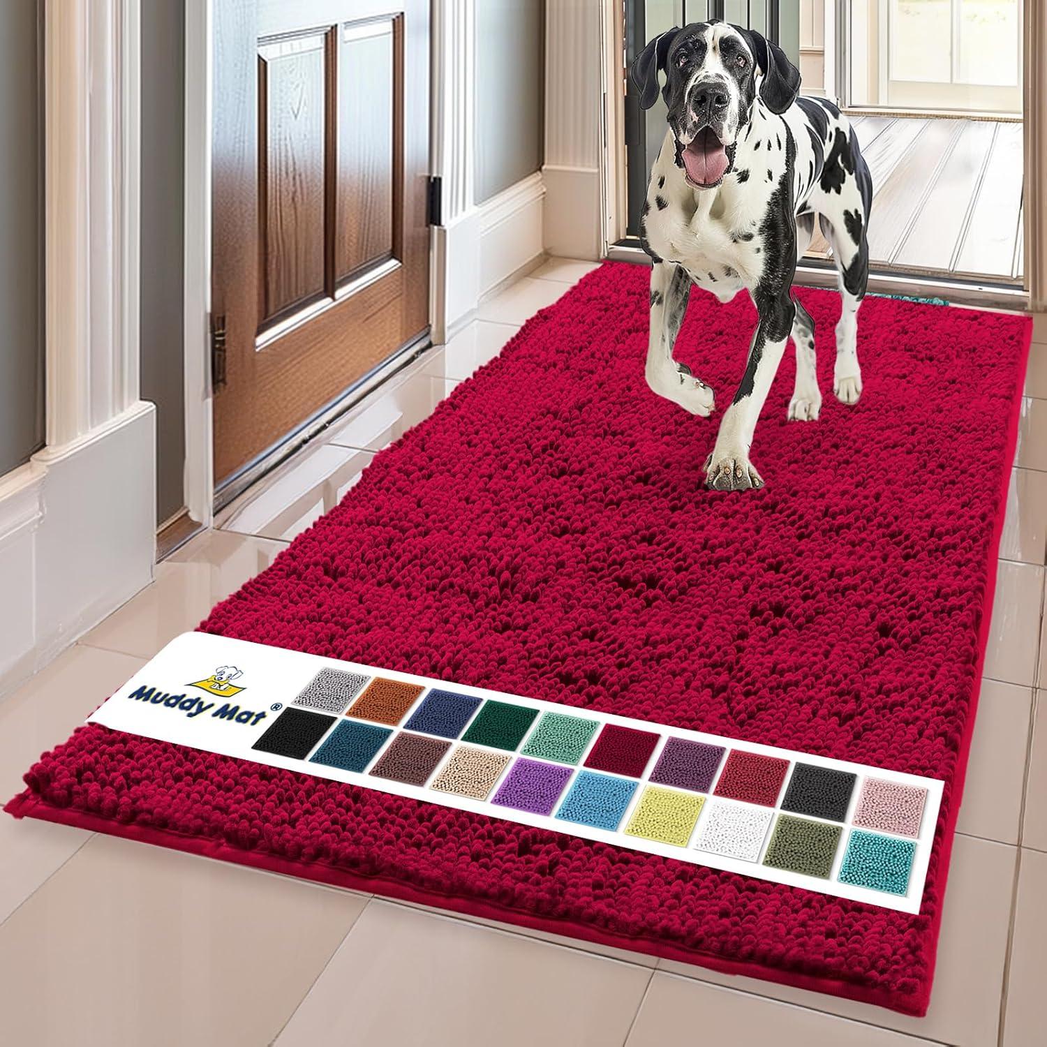 image:imageMuddy Mat Pack of 5 Highly Absorbent Microfiber Door Mat and Pet Rug Non Slip Thick Washable Area and Bath Mat Soft Chenille for Kitchen Bathroom Bedroom Indoor and Outdoor Maroon Sizes S to XXL