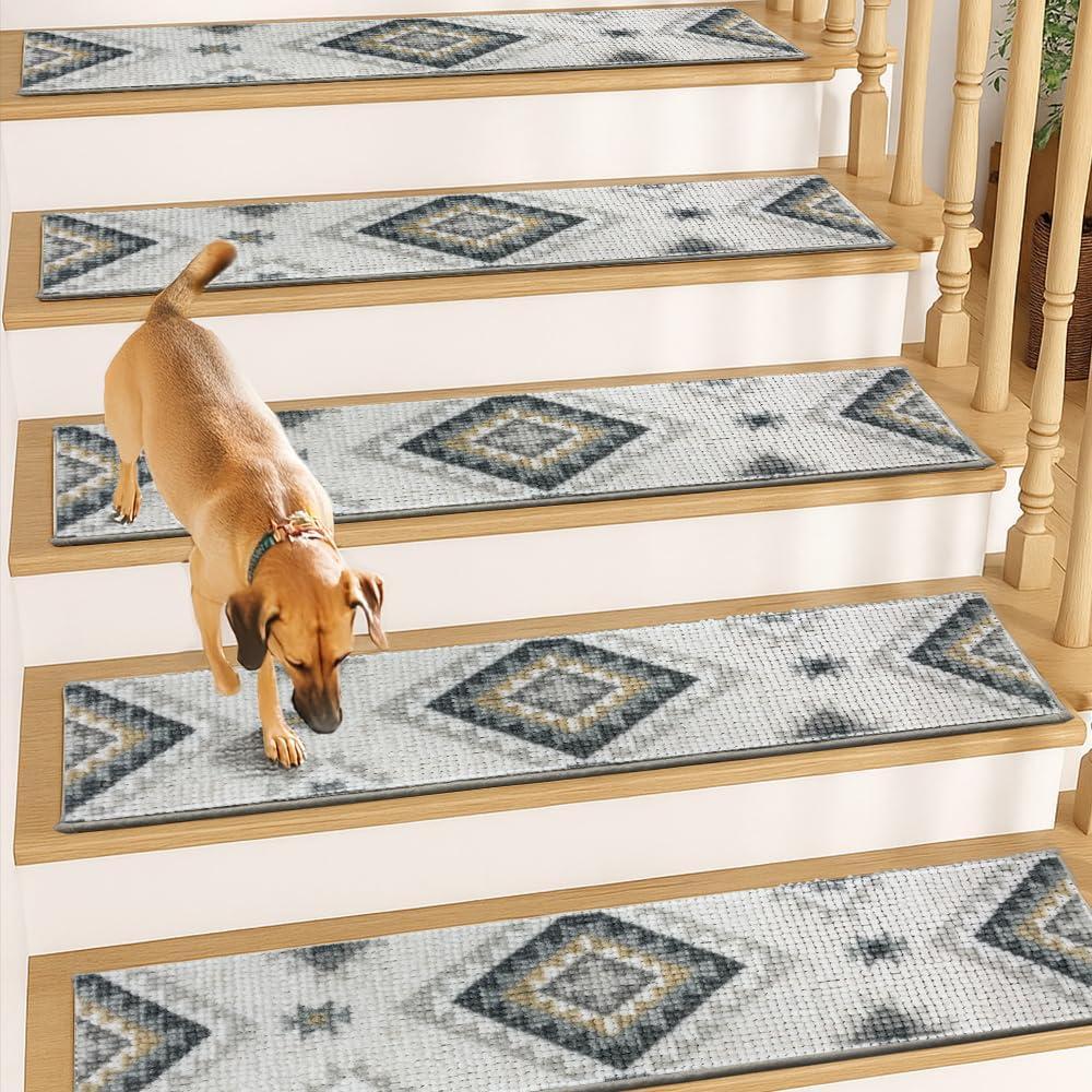 image:imageMuddy Mat Pack of 8  Soft Chenille Stair Treads NonSlip Reusable Super Absorbent Stair Treads for Wooden Steps Tile amp Marble Floor Easy to Install amp Machine Washable  Aspen 30 x 7Diamond