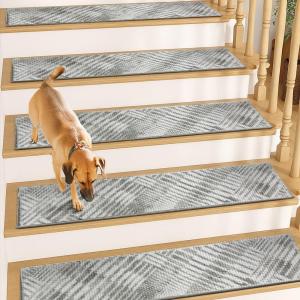Muddy Mat® Pack of 8 – Soft Chenille Stair Treads Non-Slip Reusable, Super Absorbent Stair Treads for Wooden Steps, Tile & Marble Floor, Easy to Install & Machine Washable – Aspen 30” x 7”(Grid)