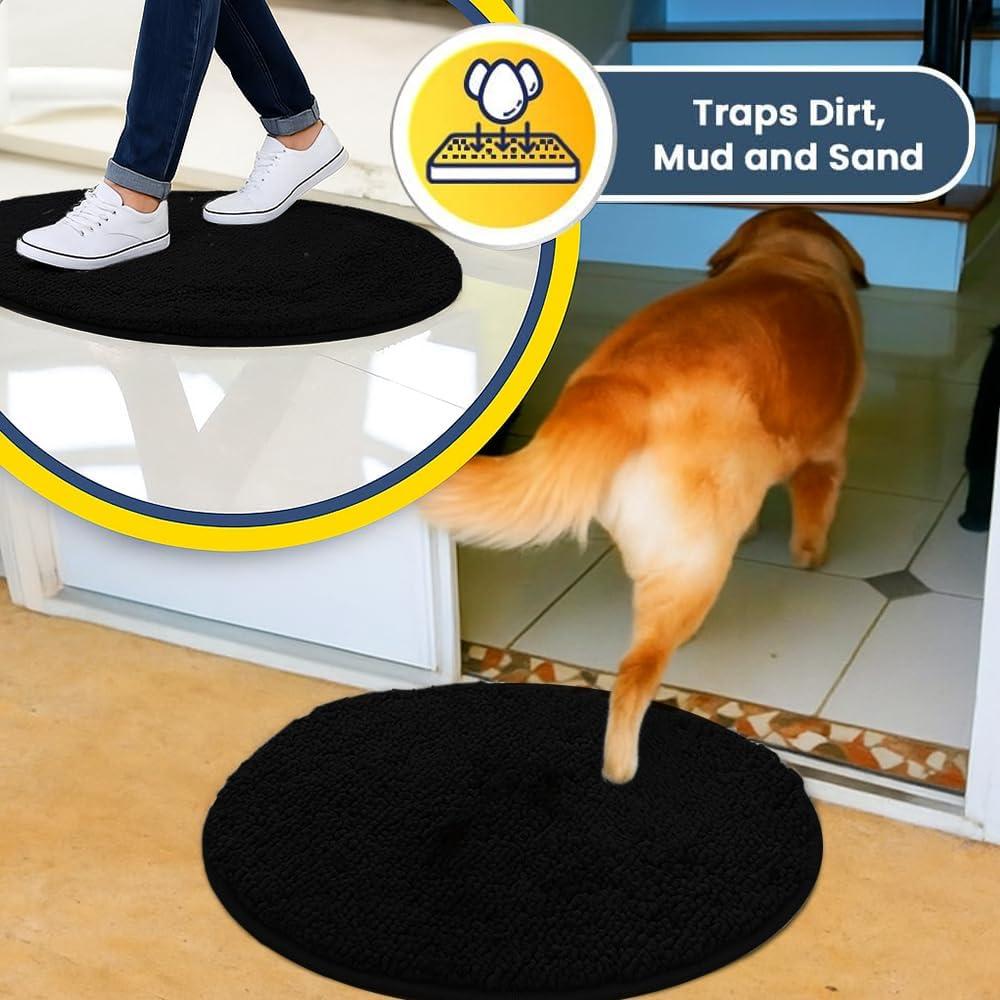 image:imageMuddy Mat Shown on TV Super Absorbent Microfiber Dog Door Mat for Muddy Paws NonSlip Washable Pet Rug Quick Dry Chenille Entryway Carpet Machine Washable Indoor Outdoor Mat Black Round 6ftBlack