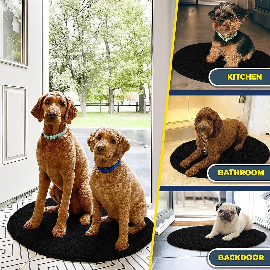image:imageMuddy Mat Shown on TV Super Absorbent Microfiber Dog Door Mat for Muddy Paws NonSlip Washable Pet Rug Quick Dry Chenille Entryway Carpet Machine Washable Indoor Outdoor Mat Black Round 6ftBlack