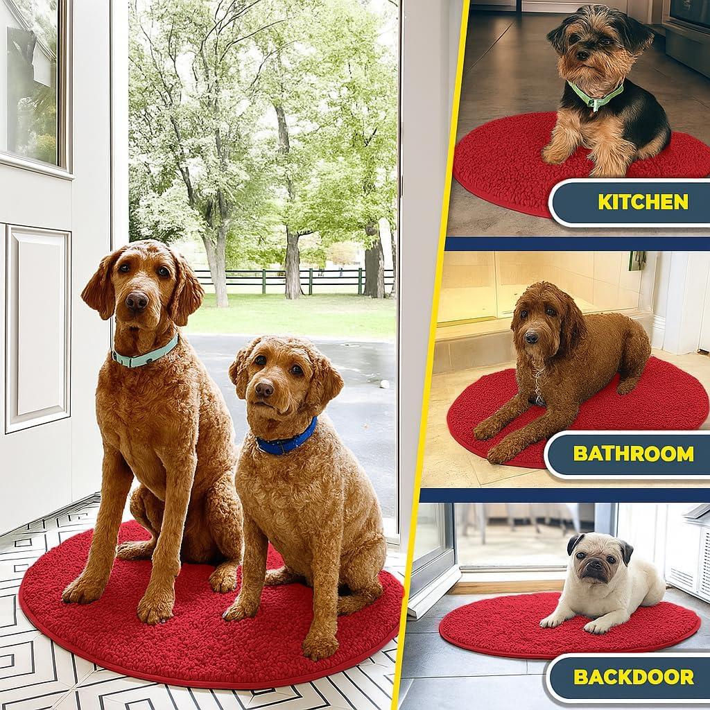 image:imageMuddy Mat Shown on TV Super Absorbent Microfiber Dog Door Mat for Muddy Paws NonSlip Washable Pet Rug Quick Dry Chenille Entryway Carpet Machine Washable Indoor Outdoor Mat Black Round 6ftRed