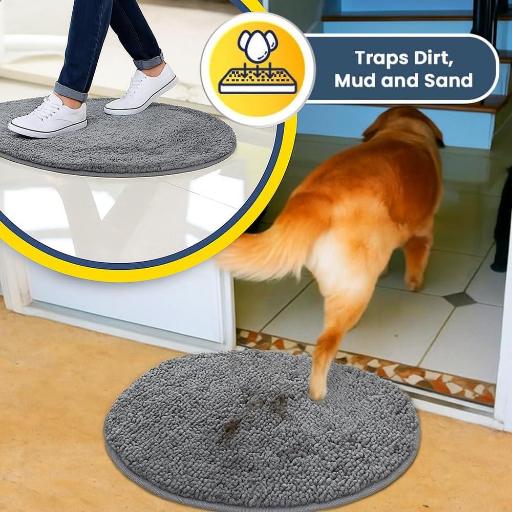 image:imageMuddy Mat Shown on TV Super Absorbent Microfiber Dog Door Mat for Muddy Paws NonSlip Washable Pet Rug Quick Dry Chenille Entryway Carpet Machine Washable Indoor Outdoor Mat Black Round 6ftGrey